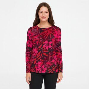 Sharon Anthony Floral Long Sleeve Top M | Pink Burgundy Black